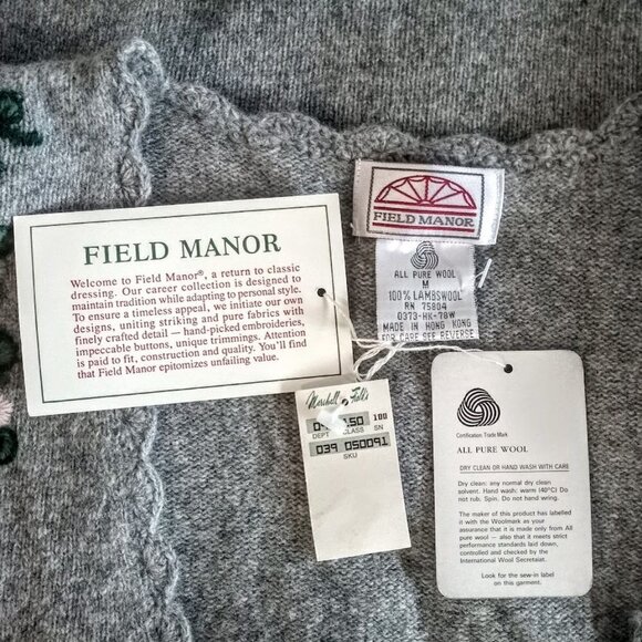 Vintage Field Manor Grey Embroidered Lambswool Cardigan - Picture 5 of 7